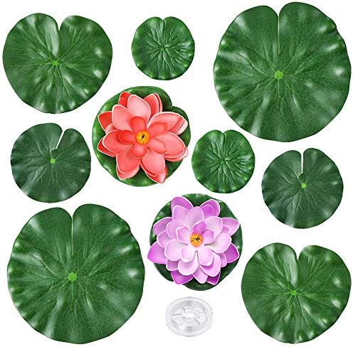 Auihiay 10 Pieces Realistic Lily Pads Artificial Water Floating Foam Lotus Flowers, Water Lily Pads Ornaments for Pond Pool Aquarium Water Decoration