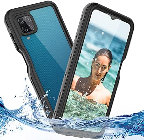 T-Bee Samsung A12 Phone Case Shockproof IP68 Waterproof Dustproof with Built-in Screen Protector 360° Full Body Heavy Duty Rugged Slim Protective Cover for Samsung Galaxy A12 6.5 Inch Black Clear