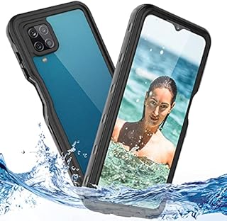 T-Bee Samsung A12 Phone Case Shockproof IP68 Waterproof Dustproof with Built-in Screen Protector 360° Full Body Heavy Duty Rugged Slim Protective Cover for Samsung Galaxy A12 6.5 Inch Black Clear
