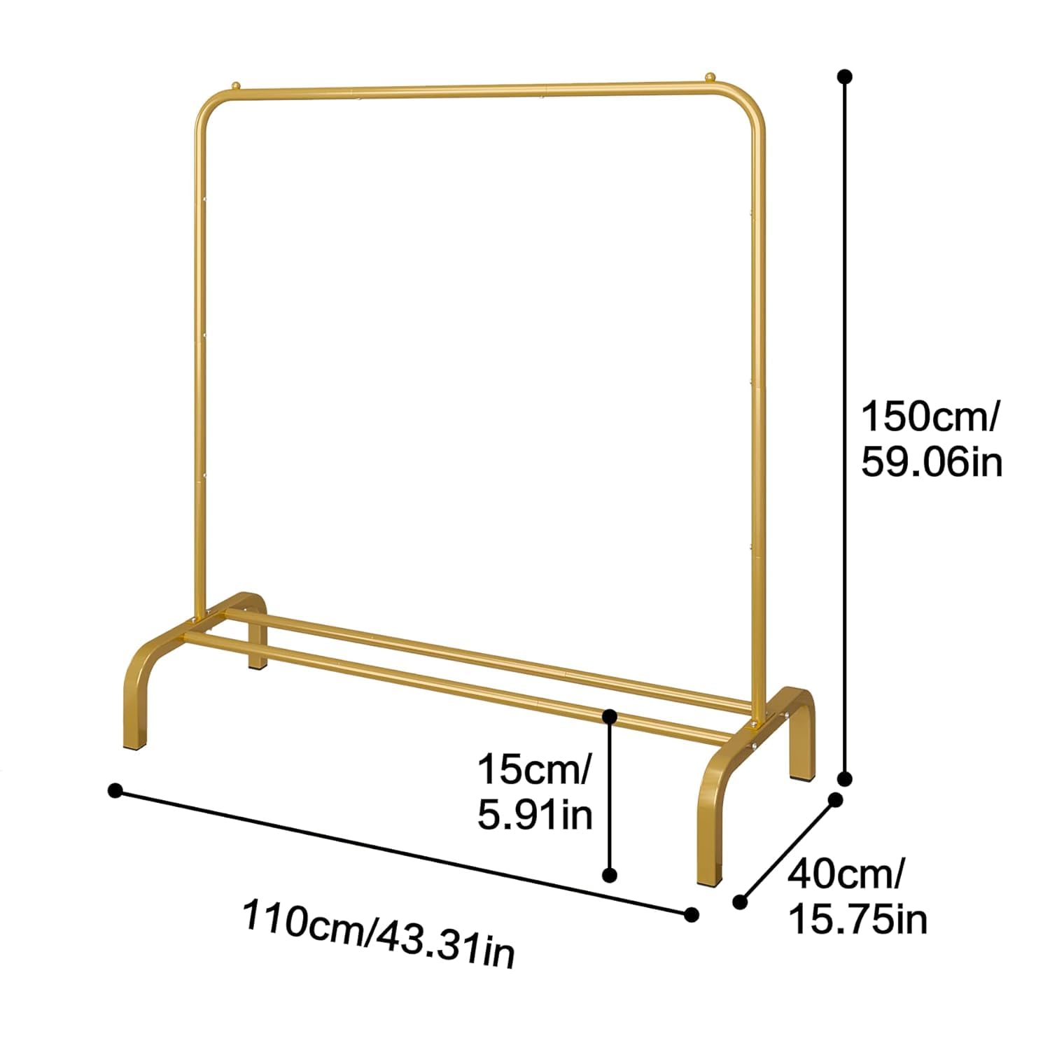 EVRUM Metal Single Garment Stand with Bottom Shelves Garment Rack Metal Coat Hanging Rack with Multipurpose Shelf Clothes Shoes Blanket Standing Storage Organizer 4 Hooks Coat Rack -Golden 1