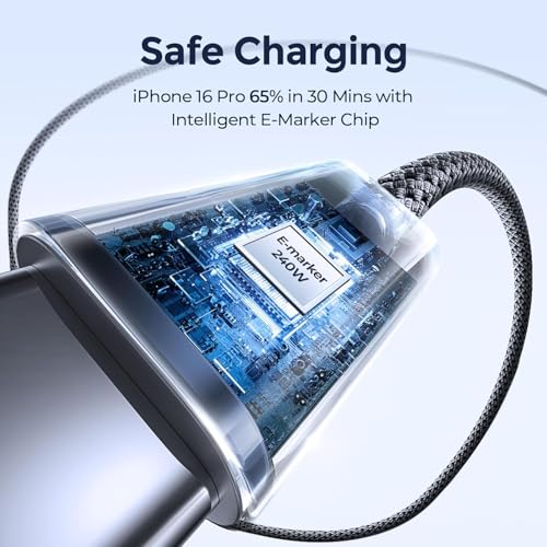 Image of LISEN USB C to USB C Cable, 240W PS /2 Charging Cable [10FT, 2 Pack] Type C Charger Fast Charging USBC to USBC Cable for iPhone 17 16 15 Pro Max iPad MacBook Neo Air Pro,Black