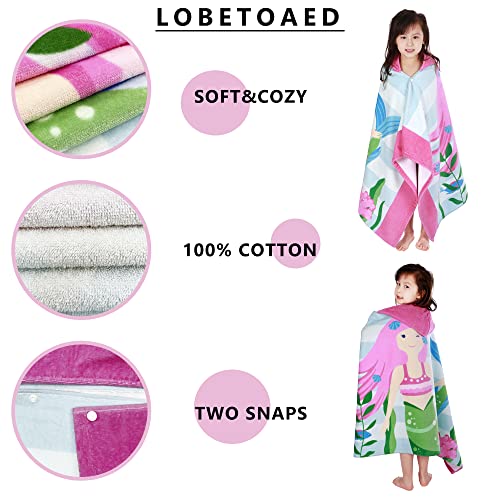 Lobetoaed Kids Hooded Beach Bath Towel, Baby Surf Poncho Toddlers Soft Real Cotton Wrap Changing Robe For Boy Girl Shower/Beach/Pool Child Cover Ups 50"X30" Large Towel Wrap, Pink Mermaid Pattern #TOP2