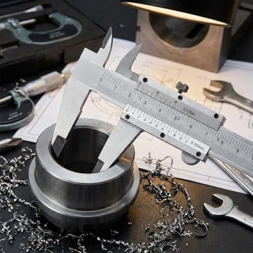QWORK® Messschieber, Hochpräziser Messschieber 6 Zoll/150 mm, 0,05 mm/1/128 Zoll Toleranzmessschieber mit Feststellschraube für vielseitige Messungen
