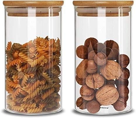 SWASTIK Wooden Lid Glass Jar Food Storage Containers Set, Airtight Food Jars with Kids Kitchen Canisters for Sugar, Candy, Cookie, Rice and Spice Jars 1000ml (1)
