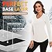 WOWENY Women's V Neck Long Sleeve Thermal Shirts Fleece Pullover Top Soft Base Layer Undershirts Basic Cold Weather (White, L)