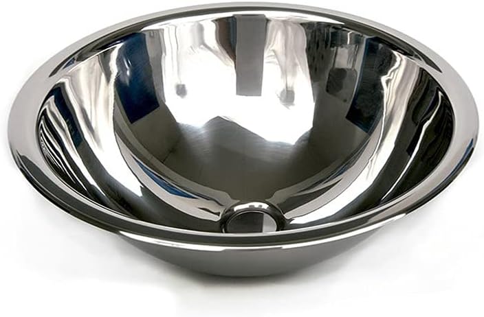baanio Lavabo Acero Inoxidable Circular 36 cm encastre en Mueble de Baño o Encimera. Lavabo de diseño Industrial, Funcional y Muy versátil. Ideal para baños reducidos. Sin Rebosadero.