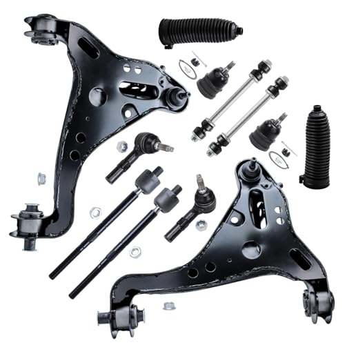 Image of Detroit Axle - 12pc Front End Suspension Kit for 06-10 Ford Explorer Sport Trac Mercury Mountaineer, Lower Control Arms Tie Rods Sway Bars Boots Upper Ball Joints 2006 2007 2008 2009 2010 Replacement