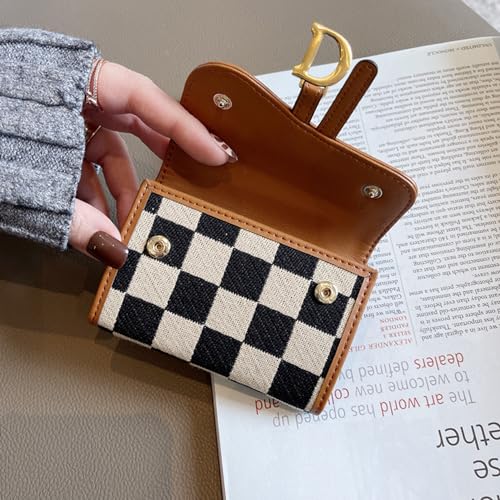 Checkered Wallets for Women,Cute Slim Card Holder Canvas Front Pocket Checkered Wallet,Small Credit Card Case for Women3