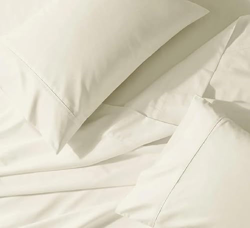 Royal Tradition Juego de sábanas clásicas transpirables de algodón percal de 4 piezas (tamaño Queen, marfil)