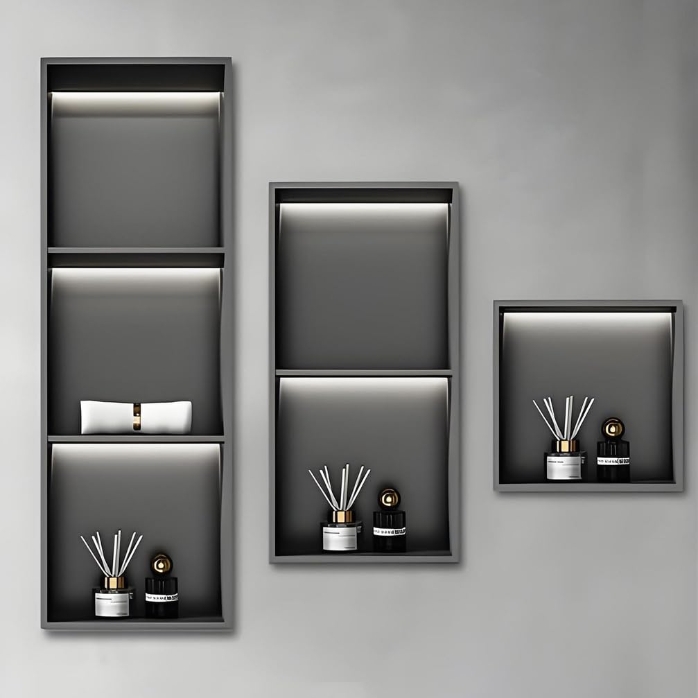 Portarrollos Empotrado, Estante De Baño De Acero Inoxidable con Espacio De Almacenamiento, Organizador para Nichos De Baño Y Portarrollos Empotrado En La Pared Negro,Negro,L32*H32*W12.5