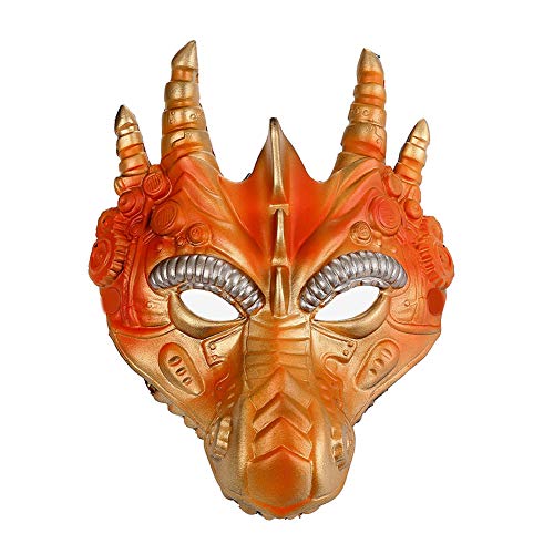 Masque de dragon - Accessoire de déguisement d'Halloween - Masque de dragon - Costume d'Halloween de Mardi Gras - Masque effrayant - Pour enfants - Doré Cover