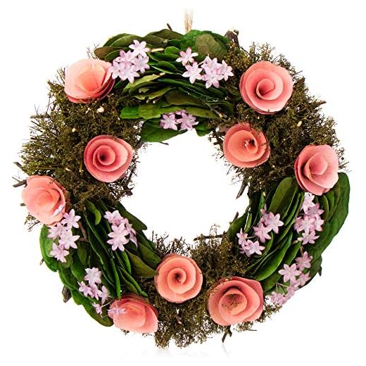 COM-FOUR® Corona de Puerta de Primavera con Flores - Corona de Mesa Decorativa - Corona de decoración con Colgador - Diámetro Aprox. 30 cm