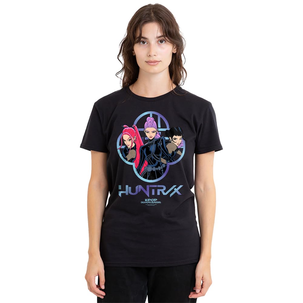 Kpop Demon Hunters Huntrix Girls Logo Ladies T Shirt, Black, XX-Large