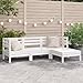 Gecheer Divano da Giardino 3 Posti Con Poggiapiedi, Modulare, Salottino da Esterno, Mobili da Giardino, Bianco Massello Pino immagine