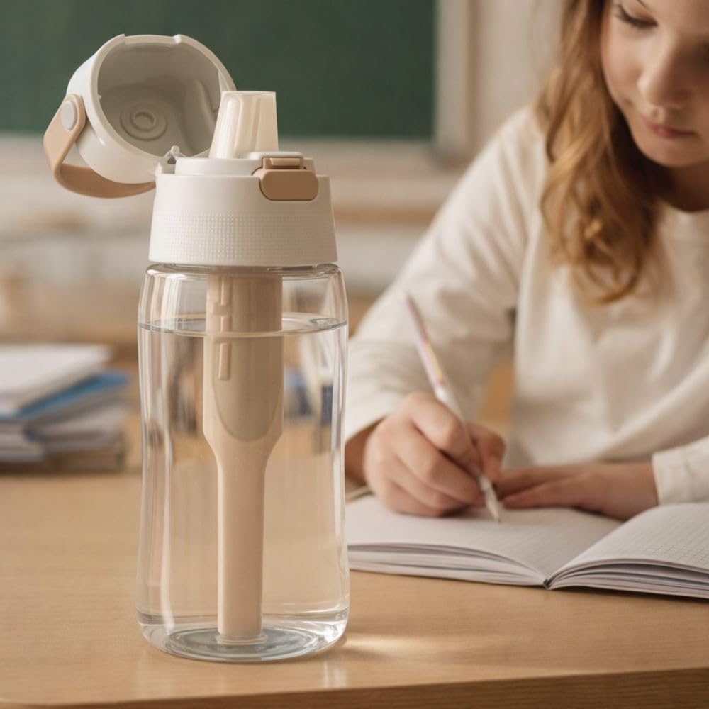 Dafi Filtered Water Bottle with Straw 17 oz - Sports Water Bottle Reusable with Carbon Filter for Gym, Travel, Daily Use - Leakproof, BPA-Free with Hypoallergenic Mouthpiece & Carrying Handle - Pink - Image 6