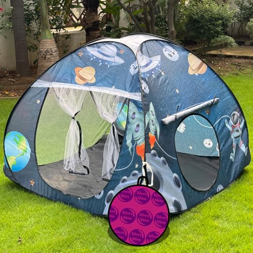 Image of Foldable Play Tent House Big Size for Girl Boys with Planet Theme Pop-Up Indoor & Outdoor Play House for Girls Boys| Multi Purpose Tent House with Fun Patterns Easy Setup & Portable (Planet Blue)
