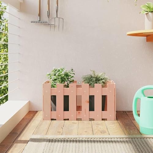 Macetero de madera maciza, diseño de valla de listones de 60 x 30 x 30 cm, madera de abeto sin tratar para el cuidado del jardín, duradera y ecológica, perfecta para terraza y balcón