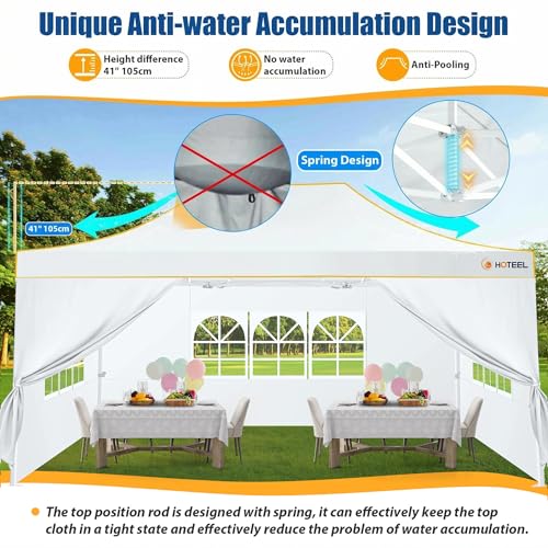 Image of HOTEEL 10x15 Pop up Canopy Tent for Parties, Heavy Duty Easy Setup Tent with 4 Sidewalls, Outdoor Commercial Instant Gazebo for Wedding Event, with Roller Bag & Sand Bags, White(Hexagonal Frame)