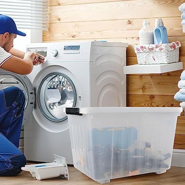 Set of 4 Large Plastic Storage Box with Lid, 30 L Latching Storage Box Bin, Clear