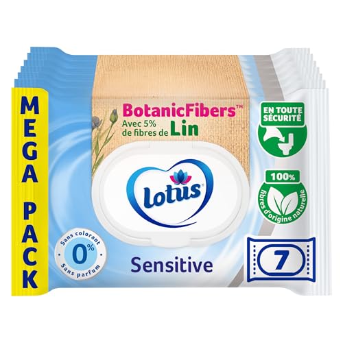 Lotus Papier Toilette Humide Sensitive - Sans colorant, ni parfum - Fibres FSC 100 % d’origine naturelle - 294 feuilles 42 unités (Lot de 7)