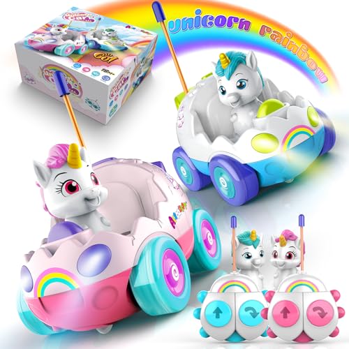 AEROQUEST Unicorn Toys for Girls Remote Control Car for Toddlers 1-3 2 Pack RC Cars with LED Lights & Music Toys for Ages 2-4 Birthday Gifts for 4-6...
