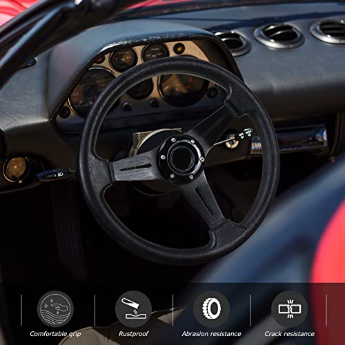 QYMOPAY Universal Racing Steering Wheel, 13.8 Inch 6 Bolt Anti-Slip Leather and Aluminum Gaming Steering Wheel with Horn Button for Racing/Car Sim Driving/JDM Sports Racing Steering Whee black - Image 6