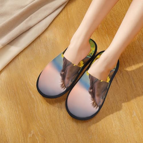 Horse Sunflowers Print House Slippers For Women And Men,Soft Slippers With Memory Foam,Non-Slip Indoor Home Shoes4