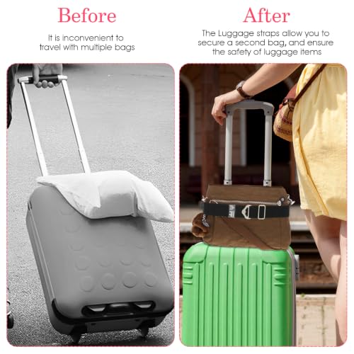 Image of 2-in-1 Luggage Straps Travel Belt for Carry On Bag, Elastic Adjustable Suitcase Straps for Backpack Attachment, Over Handle Luggage Bungee for Hands-Free Travel