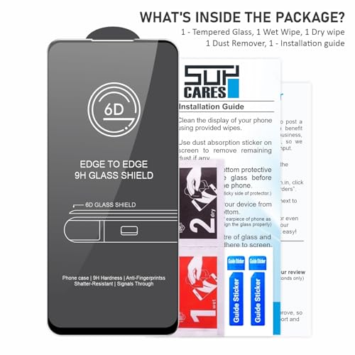 Image of SupCares Tempered Glass for Oppo A52, Realme 8S, Realme 6 and Realme 6i (6.5 Inch) With Installation Kit | 9H Edge to Edge Screen Protector | Black