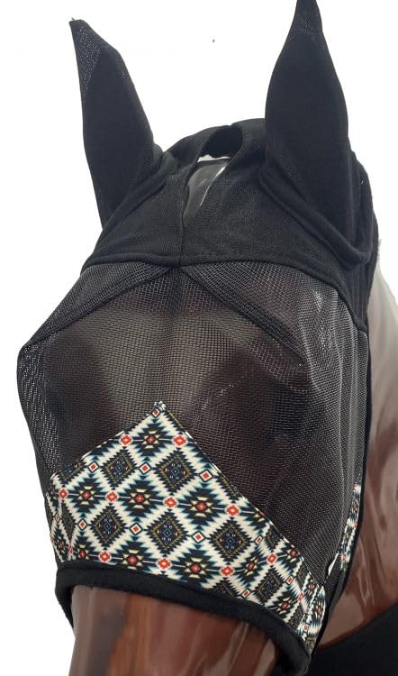 Showman Blue & Orange Aztec Print Fly Mask w/Ears (Large)