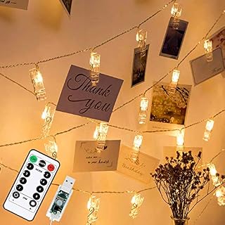 40 LED Photo Clip Fairy Lights, 20ft/6m 8 Modes with Remote USB Plug in Photo Peg String Lights for Indoor Bedroom Wedding Party Home Photo Wall