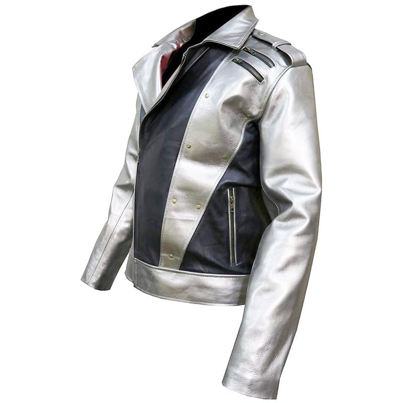 X-Men 4 Quick Silver and Black Mazimoff Peter Faux/Synthetic Leather Jacket-Silver Black Biker Jacket4