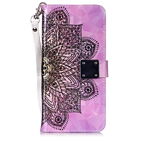 Reevermap Samsung Galaxy A7 2018 Case Glitter PU Leather Shiny Bumper with Card Holder, Protective Flip 3D Cover for Samsung Galaxy A7 2018 Wallet Kickstand Magnetic Closure, Mandala