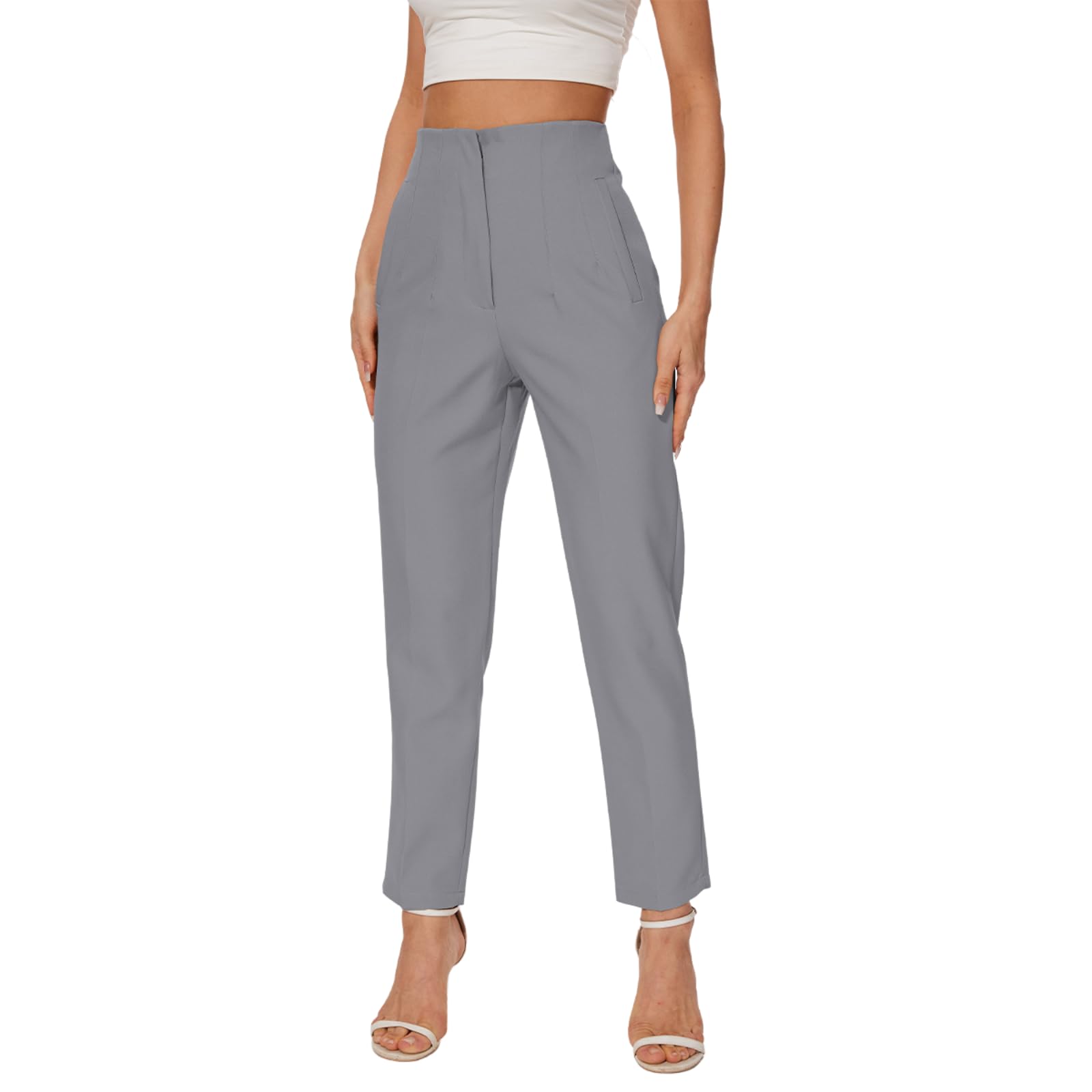 Womens High Waisted Pants - Straight Leg Dress Trousers with Pockets and Seam Design for Business Office Casual