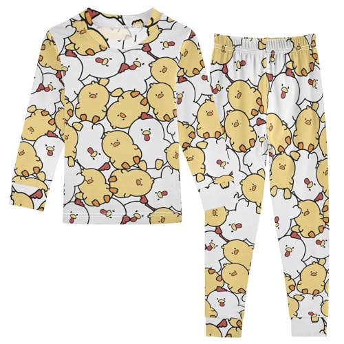 Cute Hen and Chicken Cartoon Animal Pajamas Long Sleeve Sleepwear 2-Piece Pajama Set2