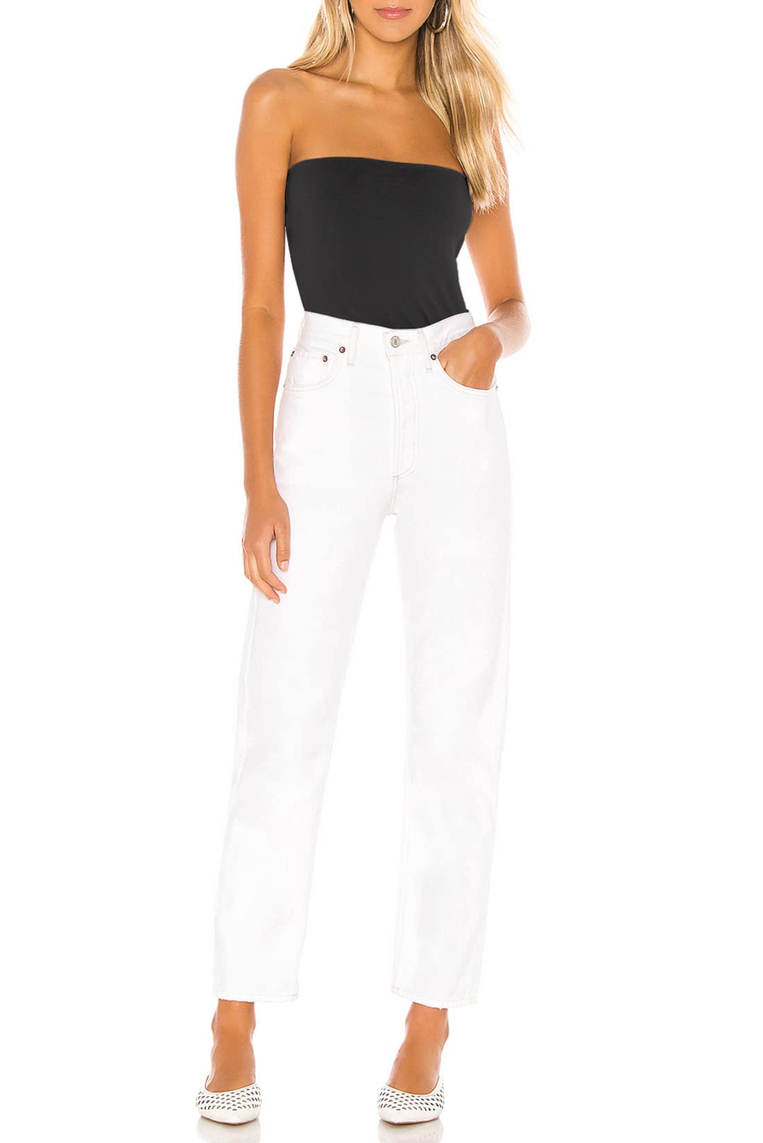 Cotton Tube Tops for Women Strapless Tops Sexy Bandeau Top Strapless Shirts Stretchy Undershirt 3Packs