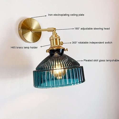 Miniatura 5 de Vintage Glass Wall Lamp Modern Brass Wall Sconce Rotating Farmhouse Lighting for Living Room Bathroom Vanity Bedside E26E27 Base(Amber)
