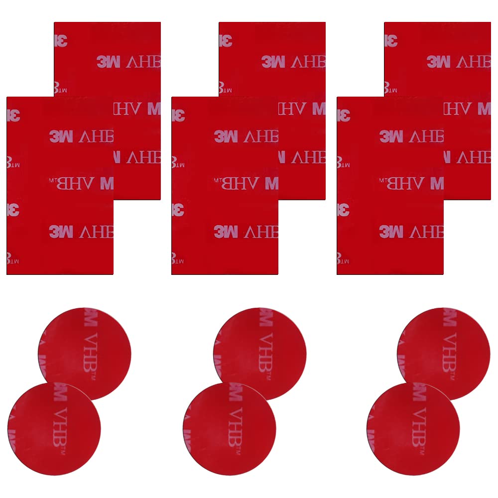 12 Pcs 3M VHB Adhesive Pads, Double Sided Sticky Round and Rectangle Replacement Mounting Tape