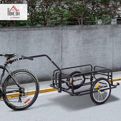 HOMCOM Fahrradanhänger Klappbar Lastenanhänger mit Kupplung, Kuppler & Reflektoren Transportwagen bis 40 kg belastbar, Transportanhänger Anhänger für Camping, Einkaufen, Umzug 155 x 71,5 x 77 cm