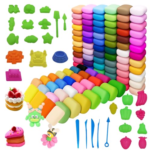 Modelliermasse 100 Farben Set Lufttrocknend Kinder Bastelton Weich DIY Knete Kreativ Geschenk Haus Schule Projekte Geeignet für handwerkliche Ideen
