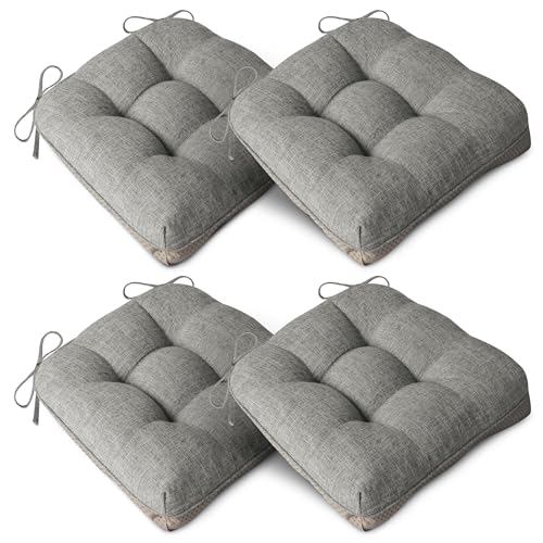 AddGrace Juego de 4 cojines extra gruesos para sillas de comedor, antideslizantes, suaves, con lazos, 40 x 40 x 10 cm, color gris