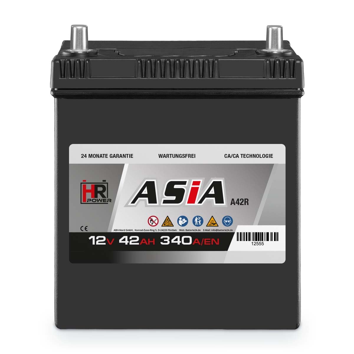 HR Autobatterie 12V 42Ah 340A/EN ASIA Pluspol Rechts | Hohe Startreserven auch bei Kälte