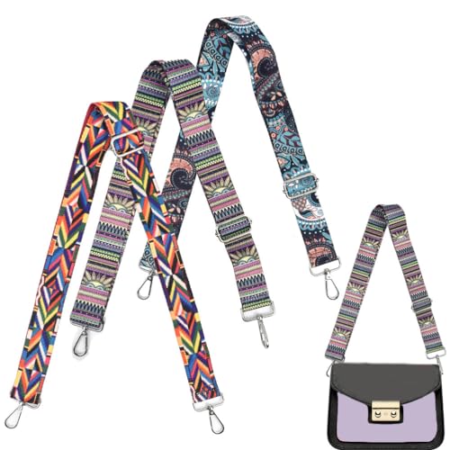 OctBird Taschengurt 3 Stück 3,8cm Breit Schulterriemen für Taschen und Handtashcen, 75-145cm Einstellbar Boho-Stil Ersatz Trageriemen mit Karabiner Tragegurt Schultergurt für DIY Taschen