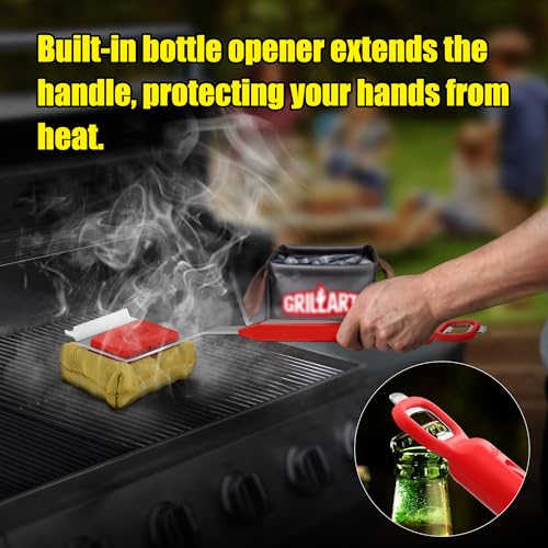 GRILLART Grill Brush Bristle Free, BBQ Accessory Bottle Opener, Heavy-Duty Mounts to Grill Brush Handle for Convenient Opening While Grilling – Ideal for BBQ Enthusiasts (Opener Only), Red