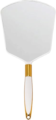 Miniatura 1 de YCHMIR Espejo de mano espejo de mano con asa espejo de mano de peluquería para salón de belleza 6 x 13 pulgadas blanco-cuadrado