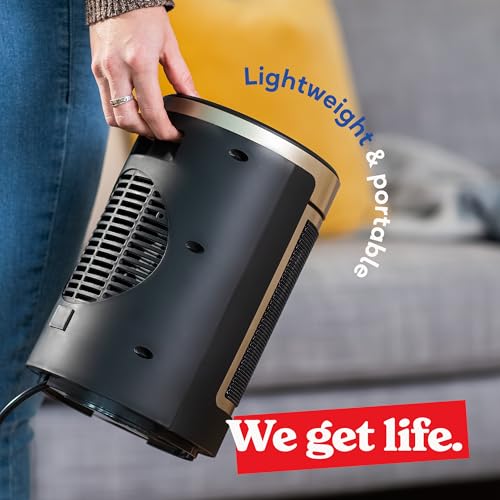 Image of Russell Hobbs Black and Gold Space Heater 1500W Silent Portable Oscillating Ceramic Round Electric Heater, Low Energy Digital Display, 4 Modes, 24 Auto Timer