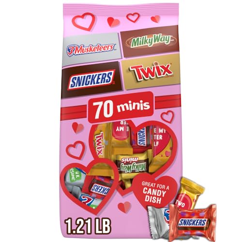 SNICKERS, TWIX, MILKY WAY & 3 MUSKETEERS Mini Valentine Chocolate Candy Variety Pack, Valentines Candy for Parties, Candy Dish, Exchanges, 70 Count