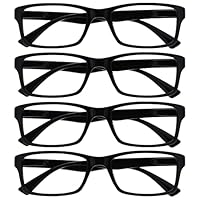 OPULIZE PEP Lesebrille für Damen und Herren - 4er Pack - Große Rechteckige Brille - Komfortable Federscharniere - Kratzfest - Schwarz +1.50