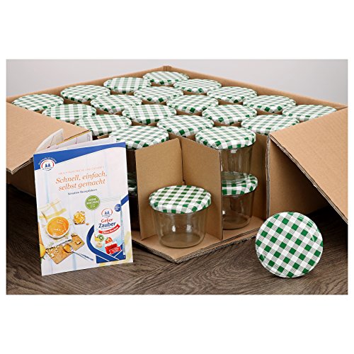 MamboCat 40er Set Sturzgläser 230 ml mit grün kariertem Deckel to 82 inkl. Diamant Gelierzauber Rezeptheft Marmeladengläser...