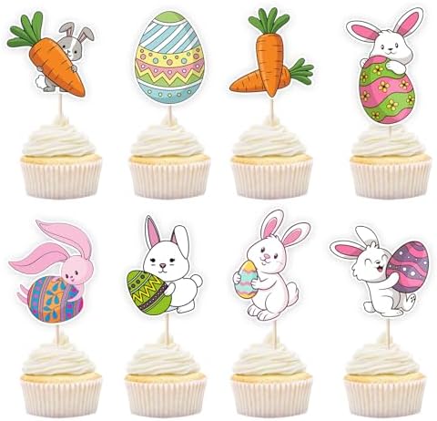 48 Pcs Bunny Cupcake Toppers - Easter Bunny carrot Easter egg Dec...